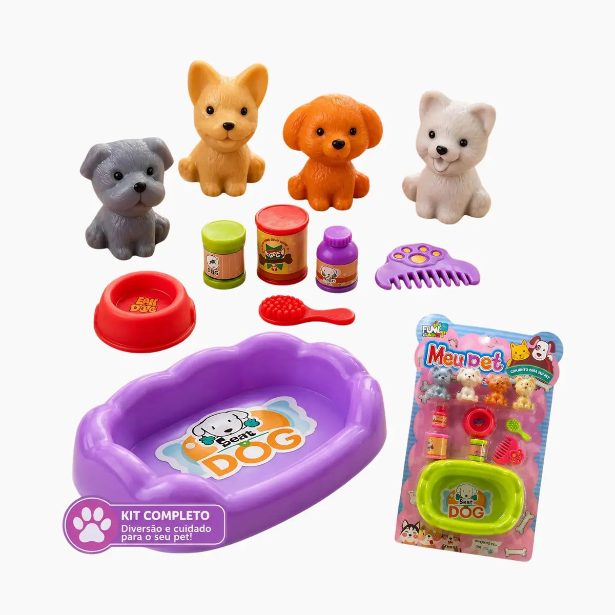 Kit Pet Infantil Conjunto Bichinhos Estimação – Cachorrinhos e Acessórios, Brinquedo Faz de Conta, Pet Shop, Passeio, Parque, Veterinário, Brinquedo Educativo para Crianças