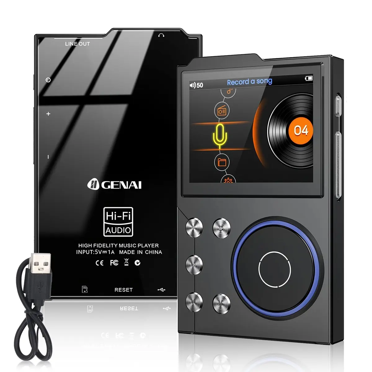 MP3 Player Bluetooth Portatil, HiFi Music Player, MP3 Mp4 Player, Music Player com Audio Digital de Alta Definição TFT sem Perdas, Suporta Cartões de Memória de até 256 GB, Preto
