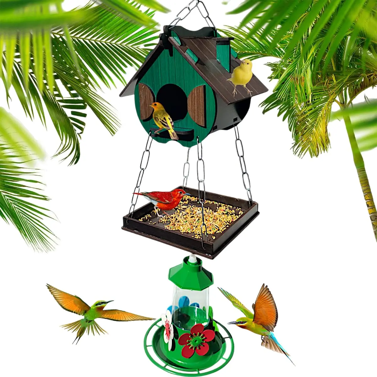 Casinha De Passarinhos Comedouro Bebedouro Para Beija-flores Livres (Verde)