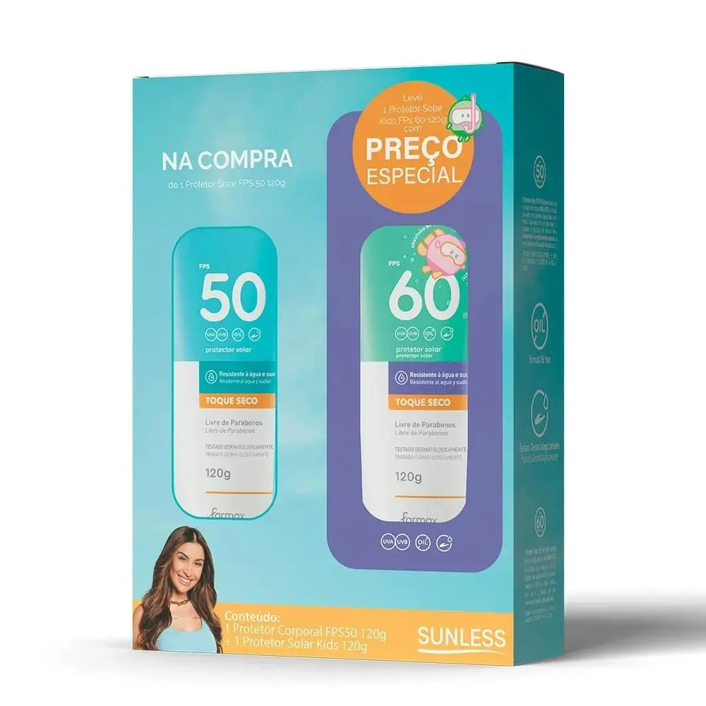 Kit de Protetores Solares Corporais Farmax, FPS 50 e 60, 120g