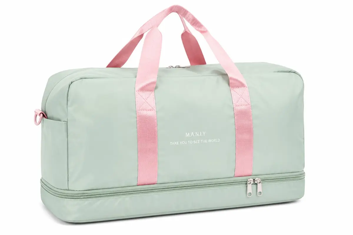 Bolsa Esportiva e de Viagem Grande com 4 Bolsos, Bolsa Transversal Organizadora para Academia, Treino, Trabalho e Passeios, Compartimentos para Documentos e Pertences (Verde Claro) - 1