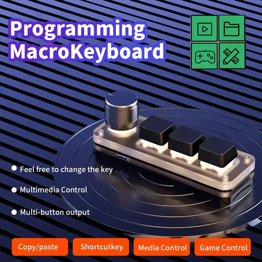 Teclado Macro Mecânico Macropad, Mini Teclado Gaming, Botão de Programação Personalizado, Teclados Interruptor Vermelho, 3 Teclas para Photoshop - 1