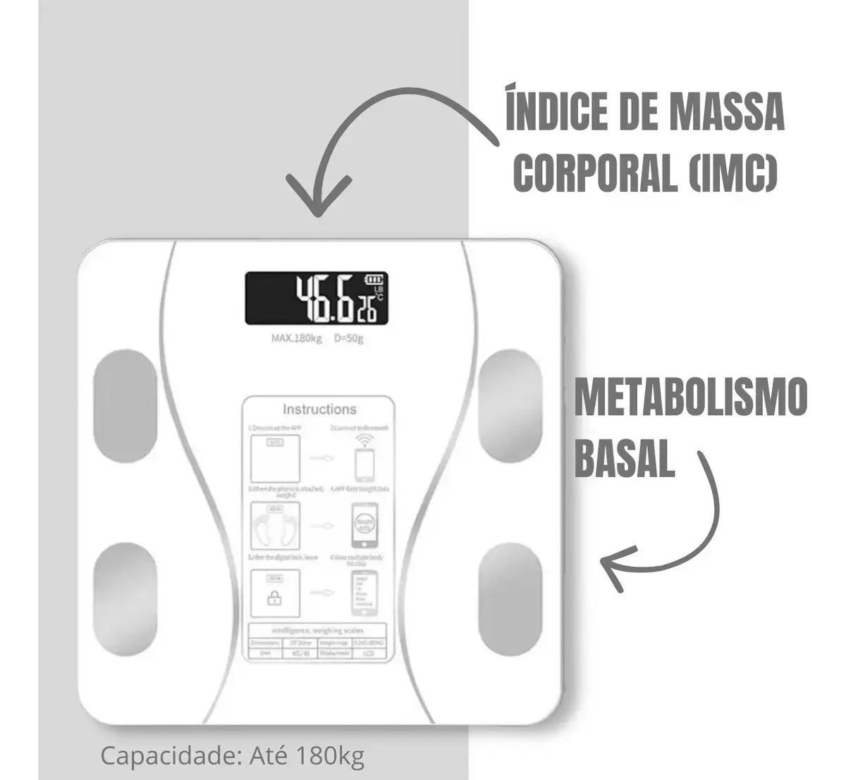 Balança Digital Corpo Epsilon EPS-6905 Bluetooth para Saúde e cor Branco thumbnail 2
