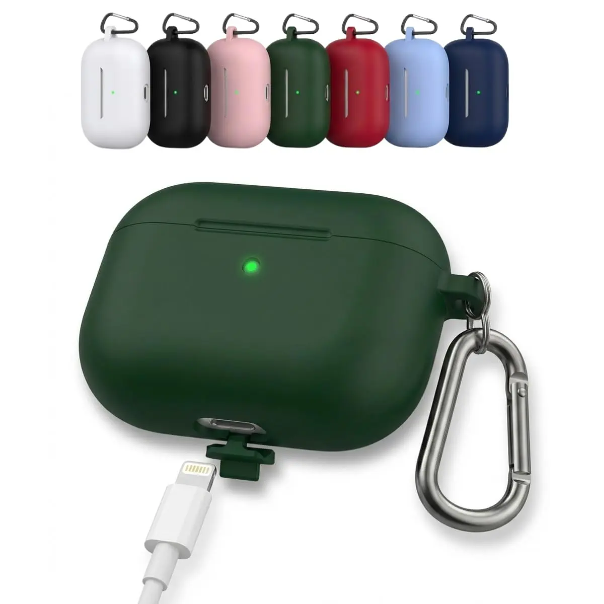 Case Compatível com AirPods Pro 3 (2025) – Carregamento Sem Fio Sem Remover a Capa, Proteção Dupla Contra Quedas e Mosquetão Incluso (Verde)