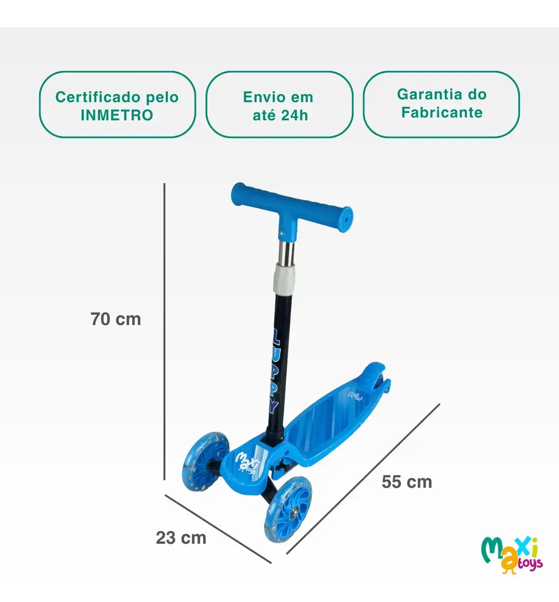Patinete Infantil 3 Rodas Led Dobrável Luppy Azul Maxi Toys thumbnail 4