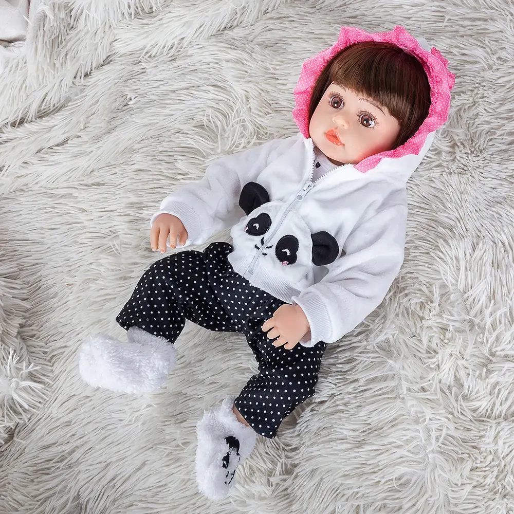 Boneca Reborn Envio Brasil 48cm panda estilo olhos castanhos Brastoy
