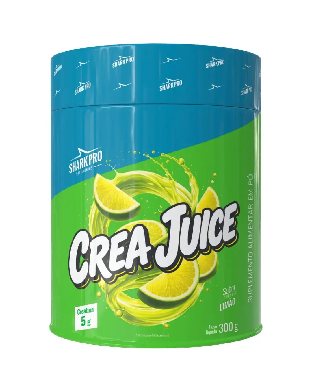 Shark Pro Crea Juice Pote 300g Creatina Monohidratada Pura Sabor Limão 5g Creatina por Dose 55 Porções Aumento de Força Massa Muscular Recuperação com Vitamina C Zero Calorias Sem Glúten Vegano Suplemento Alimentar