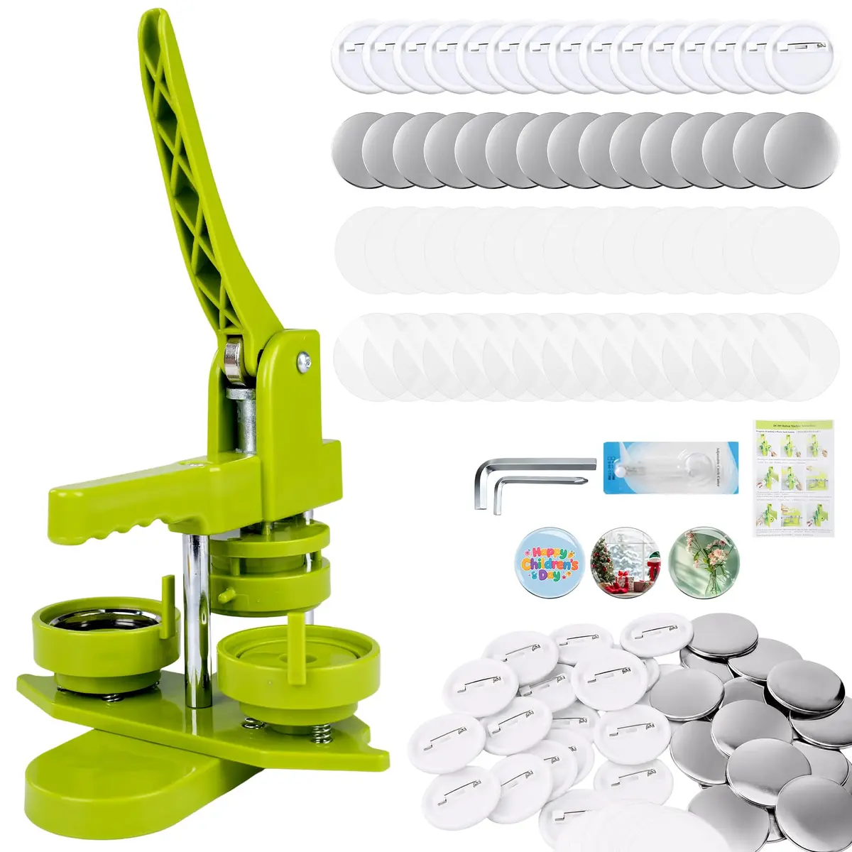 Máquina de Fazer Bottons 25 mm (0,98"/1 pol.), Kit para Produção de Bottons com 100 Conjuntos, Cortador Circular e Chave Hexagonal, para DIY, Artesanato, Atividades Escolares e Lazer em Família - 1
