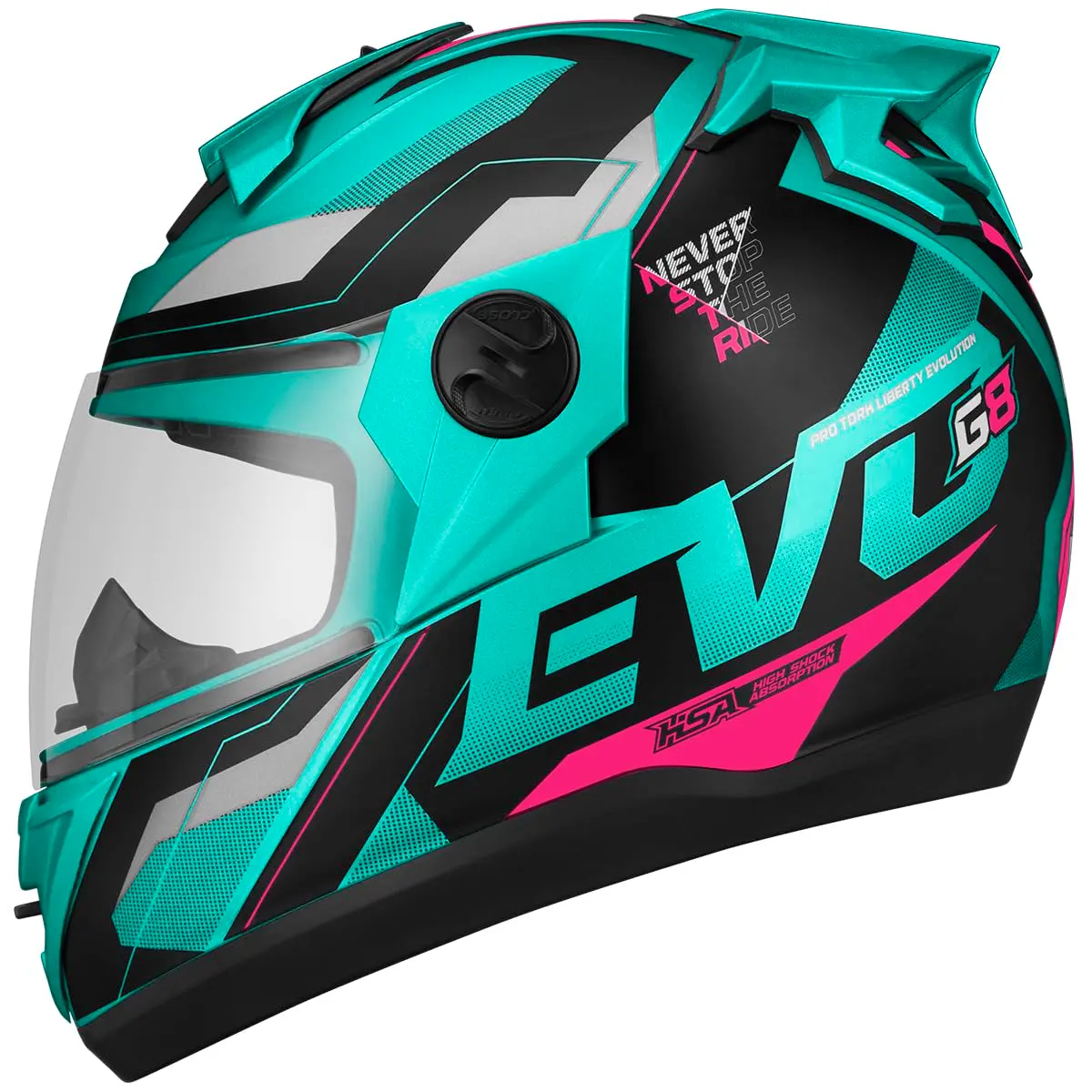 CAPACETE FECHADO PRO TORK EVOLUTION 788 G8 EVO FOSCO VERDE TURQUESA - PINK TAM. 62 - 1