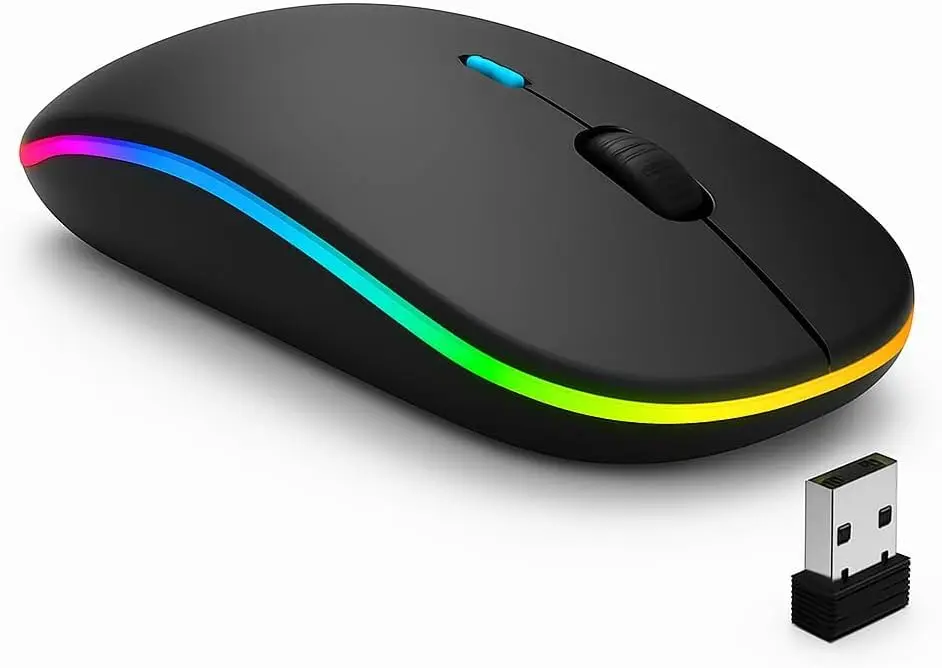 Mouse Sem Fio Recarregável Bluetooth RGB Ergonômico USB 2.4GHz Para Notebook PC e Desktop - 1