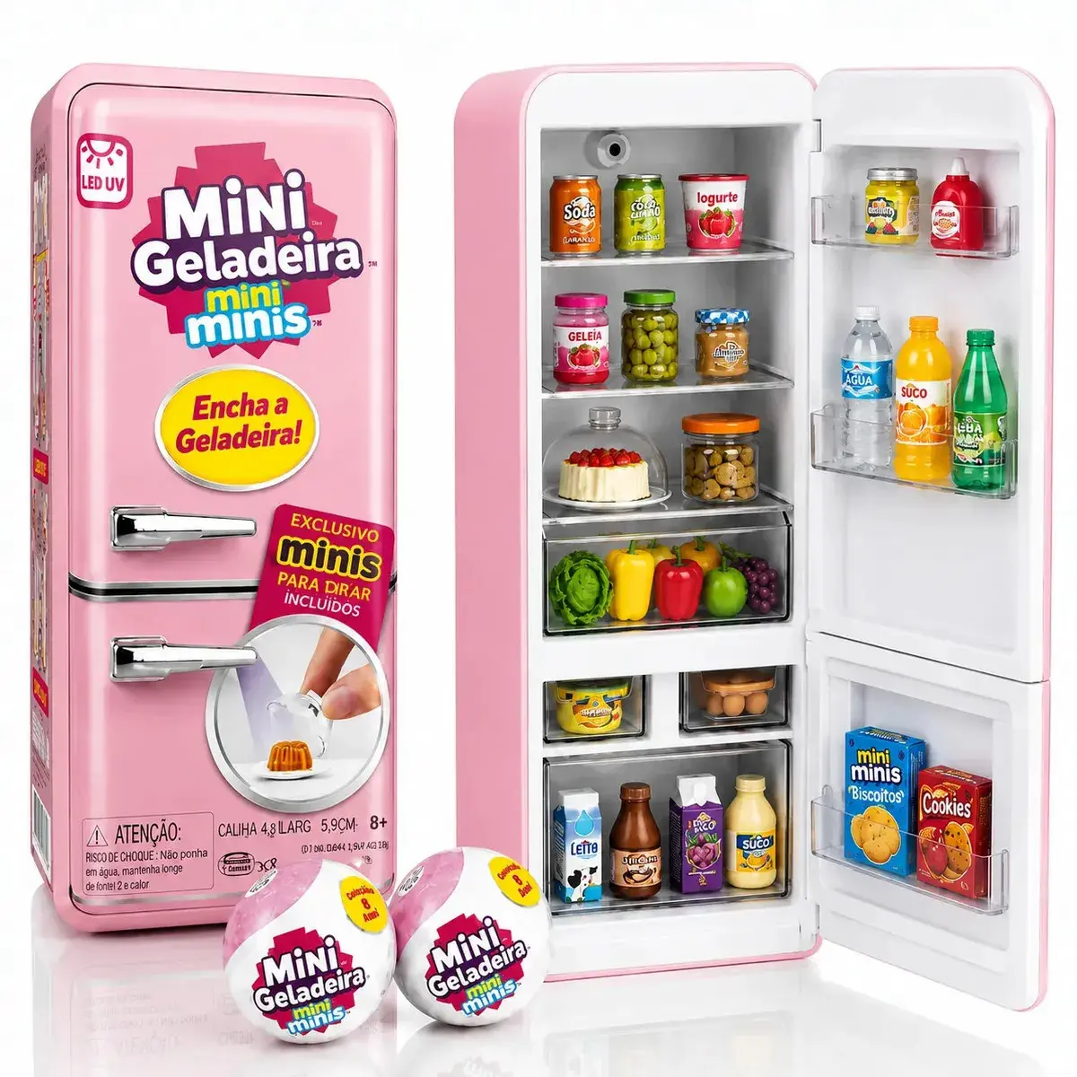 Mini Geladeira de Brinquedo Epsilon Rosa com Luz LED e 2 Cápsulas Surpresa - 1