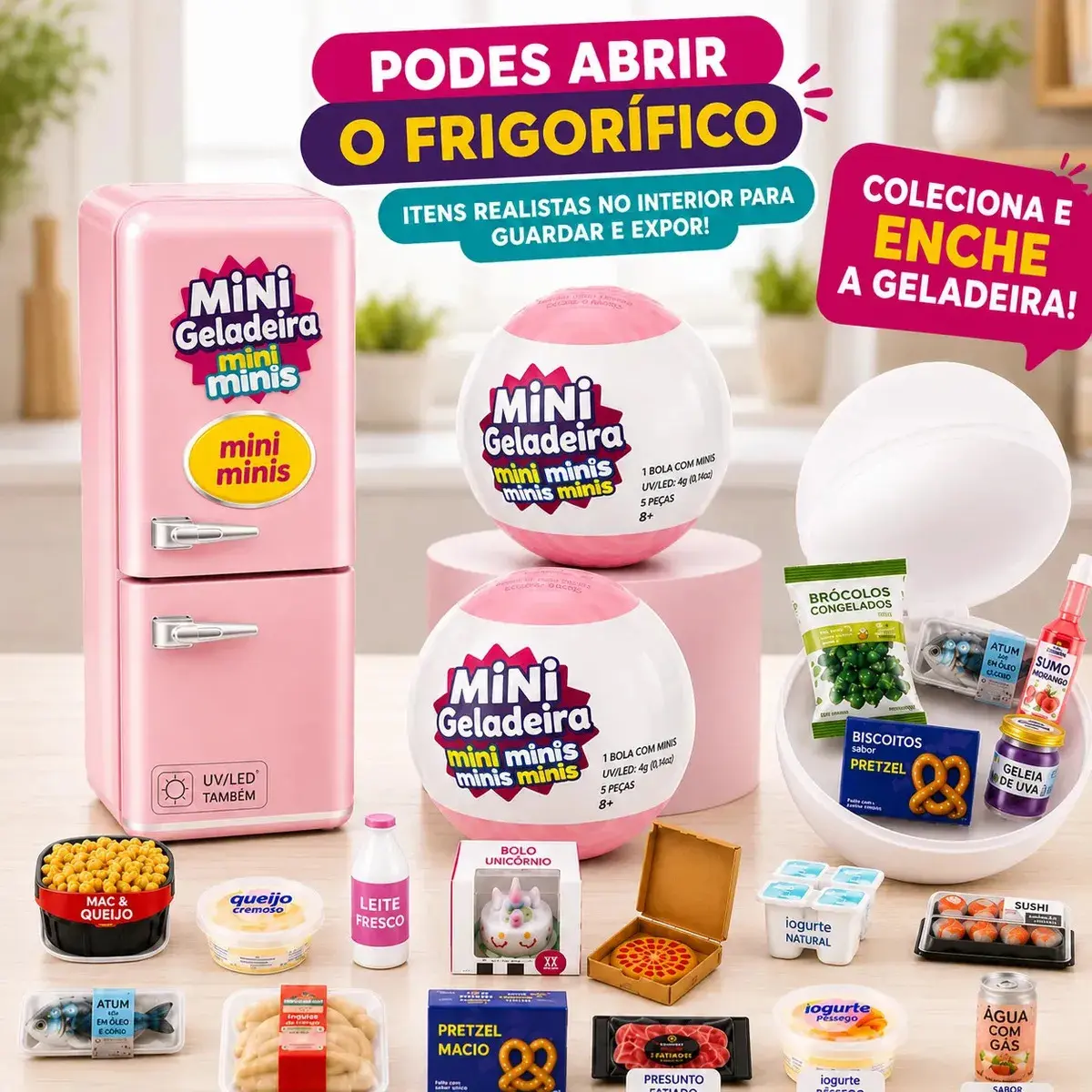 Mini Geladeira de Brinquedo Epsilon Rosa com Luz LED e 2 Cápsulas Surpresa thumbnail 5