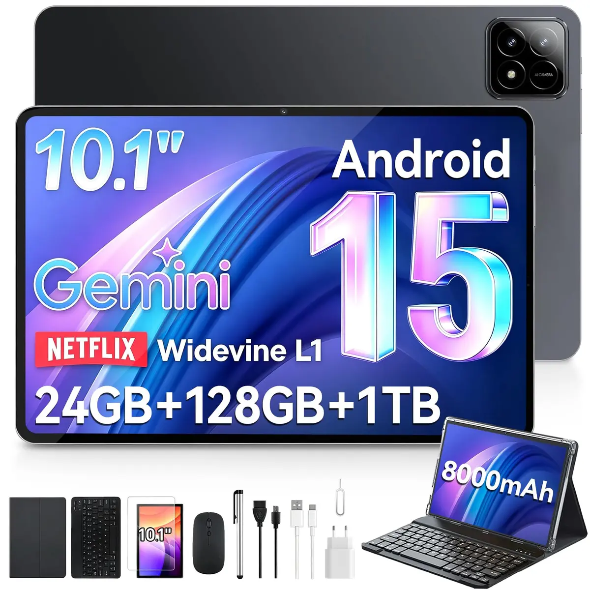 Tablet xixaomiro S11, 10,1 Polegadas Android 15, 12+12GB RAM, 128GB ROM, Tela IPS Full HD 1920x1200, Bateria 8000mAh, Wi-Fi 6, Bluetooth 5.0, Carregamento Rápido