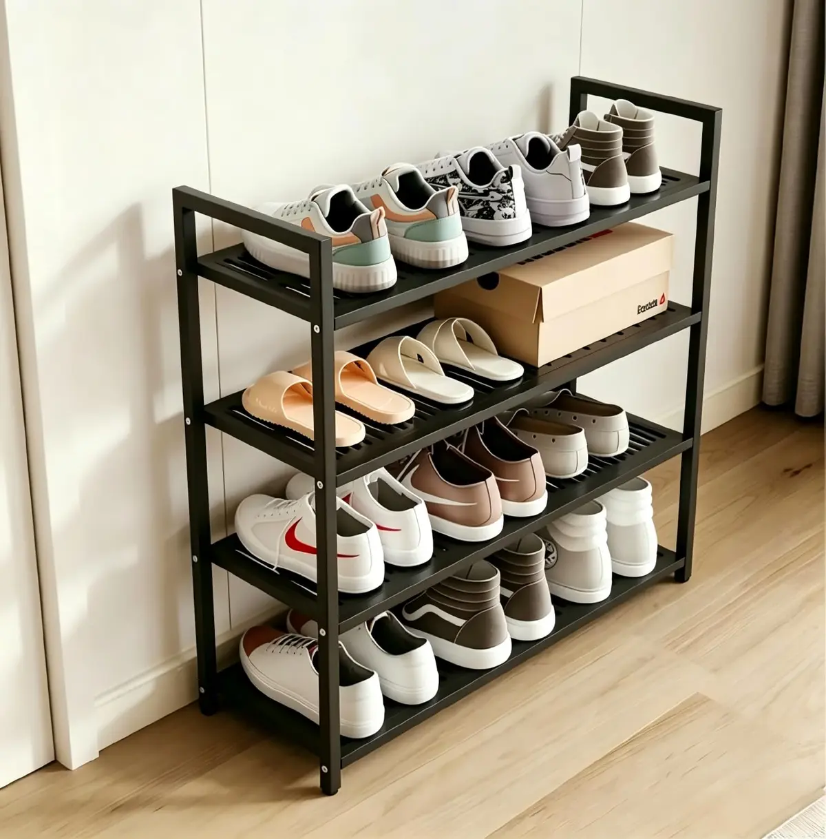 Cozylove Sapateira Organizador Sapatos Metal 4 Andares 73*71*25cm (Preto)