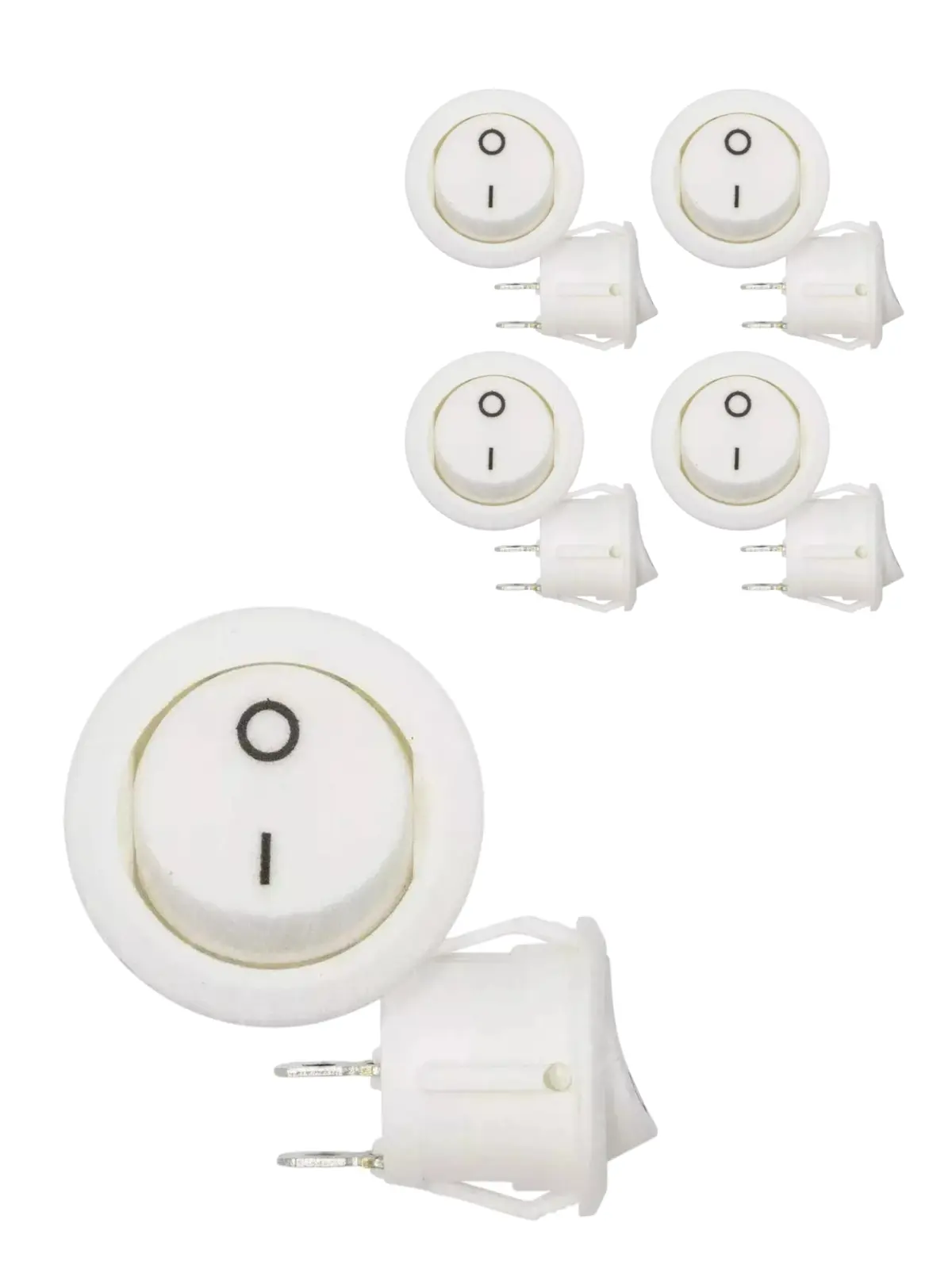 Kit 5 Interruptores Gangorra Redondo Branco 10A – Chave Liga Desliga para Móveis, Luminárias e Projetos DIY - 1