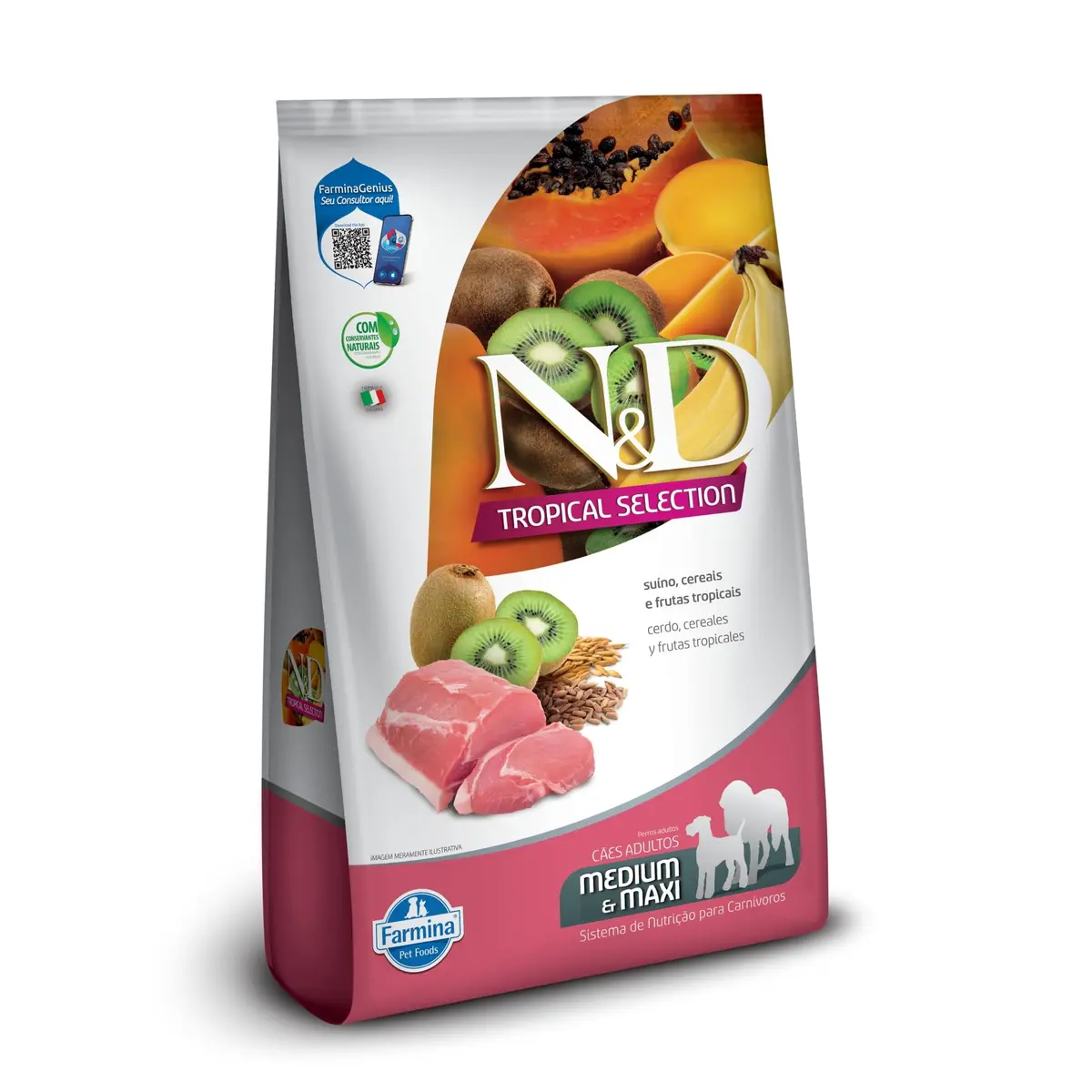 N&D Tropical para Cães Adultos de Raças Médias e Grandes Sabor Suíno, Cereais e Frutas Tropicais 10,1Kg