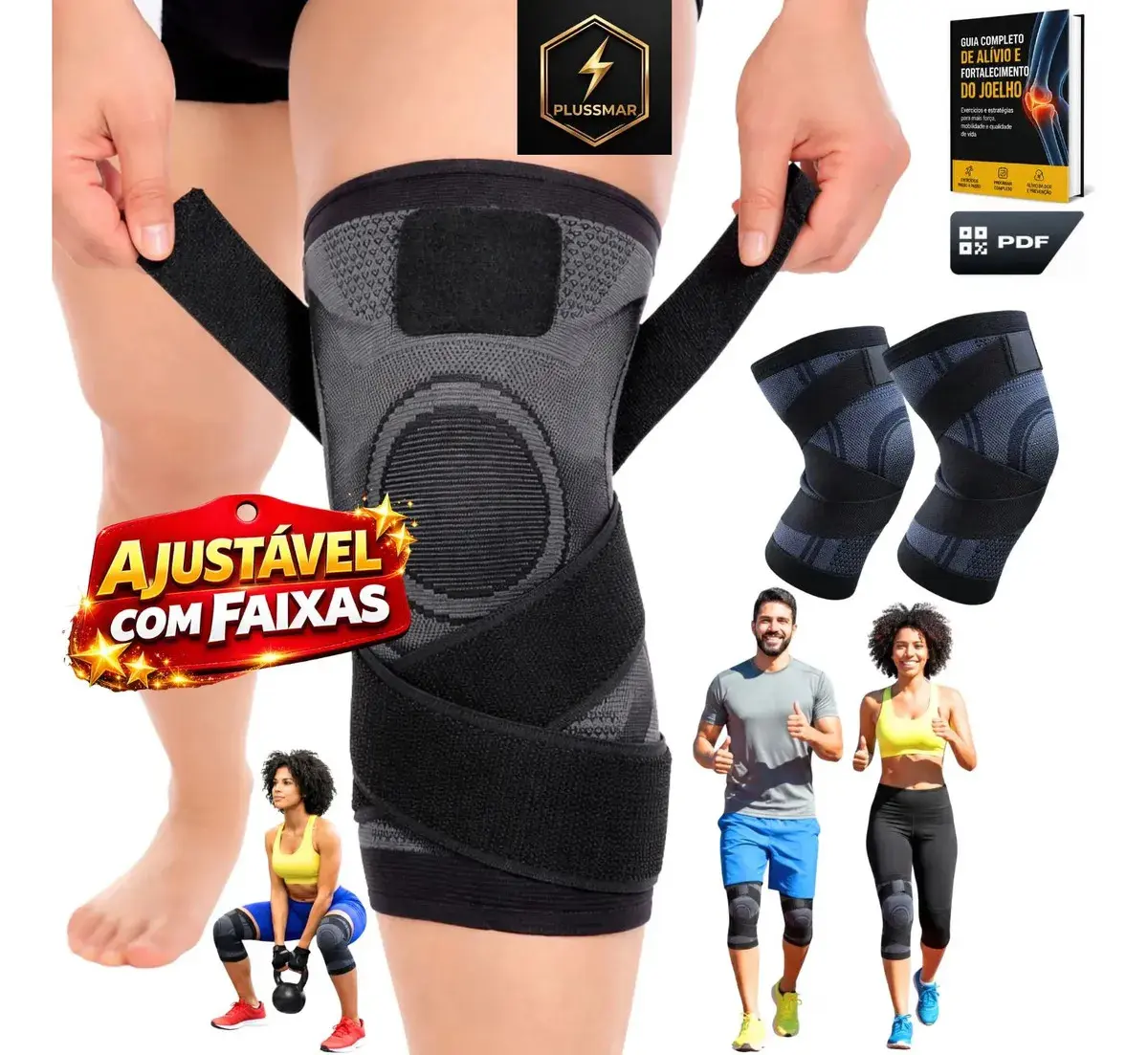 Joelheira de Proteção e Compressão Compressao Ortopédica Ortopedica Ajustavel Patelar Esportiva para Alivia Dores Tenso na Perna Ideal para Crossfit e Reabilitação PLUSSMAR - 1