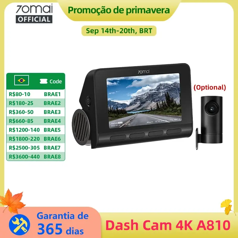 Câmera Veicular 70mai 4K A810 Conjunto Frontal e Traseiro Suporte para Módulo 4G LTE UP04 Controle Remoto GPS ADAS DVR de Carro 70mai A810 - 1