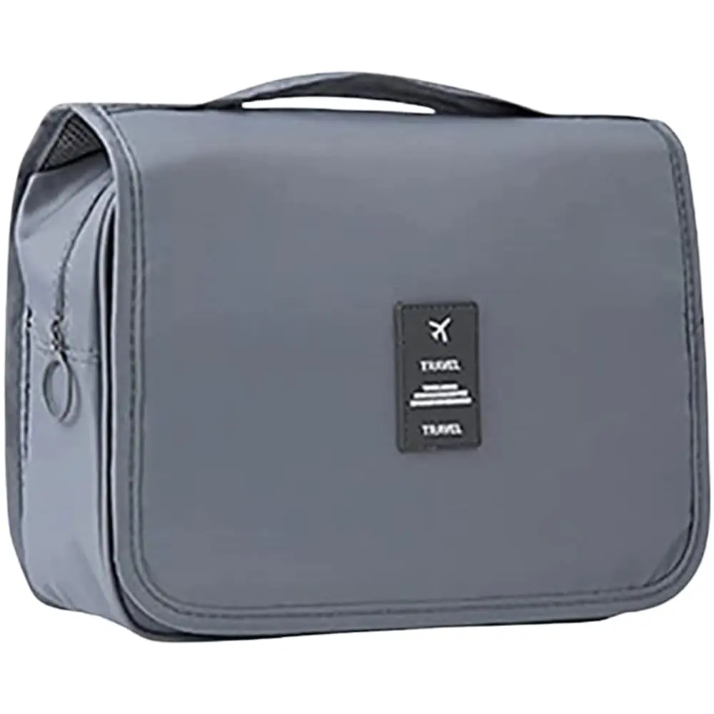 Bolsa Necessaire Maquiagem Cosméticos Feminina Viagem Com Divisória e Cabide para Pendurar Organizador de Maquiagem Muito Espaço para Maquiagem Shampoo Perfumes Higiene Pessoal (Cinza) - 1