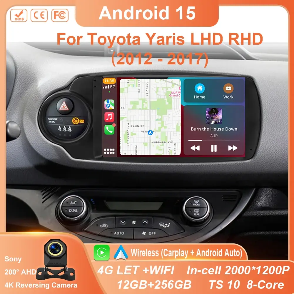 Android 15 carplay rádio do carro para toyota yaris 2012 2013 2014 2015 2016 2017 lhd rhd navegação gps reprodutor multimídia estéreo wifi - 1