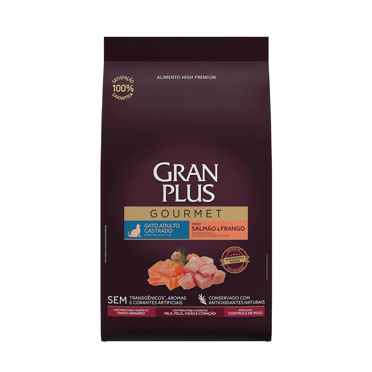 Gran Plus Ração Para Gatos Castrados Gourmet Salmão E Frango 1Kg
