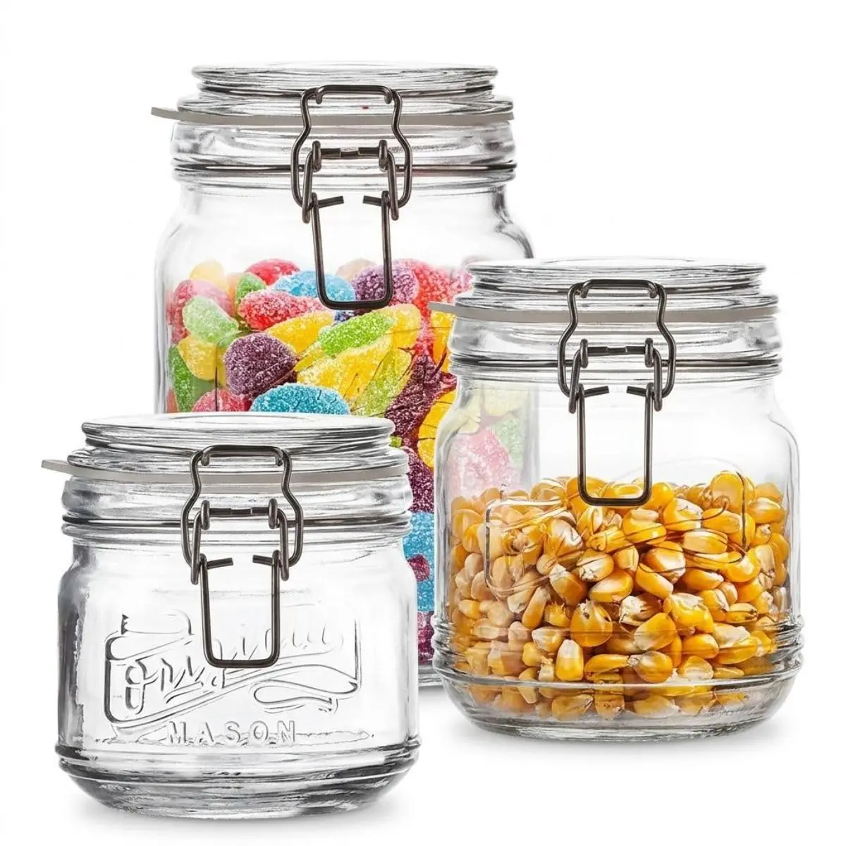 Conjunto de 3 Potes Herméticos de Vidro Com Silicone Para Mantimentos Tampa Com Trava Organizador de Cozinha