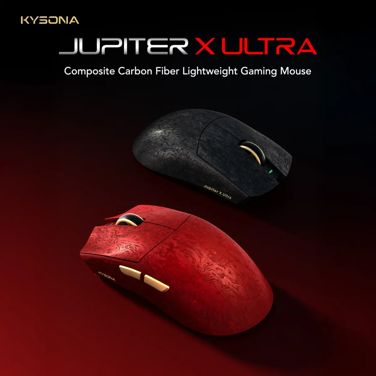 KYSONA Jupiter X Ultra Mouse Gamer Tri-Modo Sensor PAW3950 Taxa de Pesquisa 8000Hz Leve 61g Fibra de Carbono Composto 30000DPI Switch Omron 70 Mil Cliques Conexão Com Fio 2.4G Sem Fio Mouse para Esportes Eletrônicos