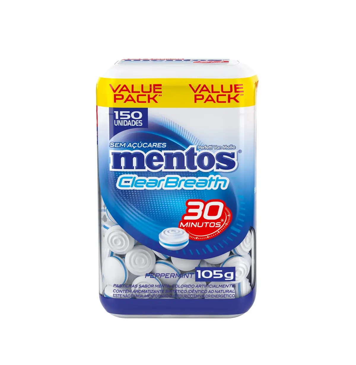 Mentos Clear Breath Peppermint Pastilhas Sem Açúcar Sabor Menta - 105g | 150 Unidades