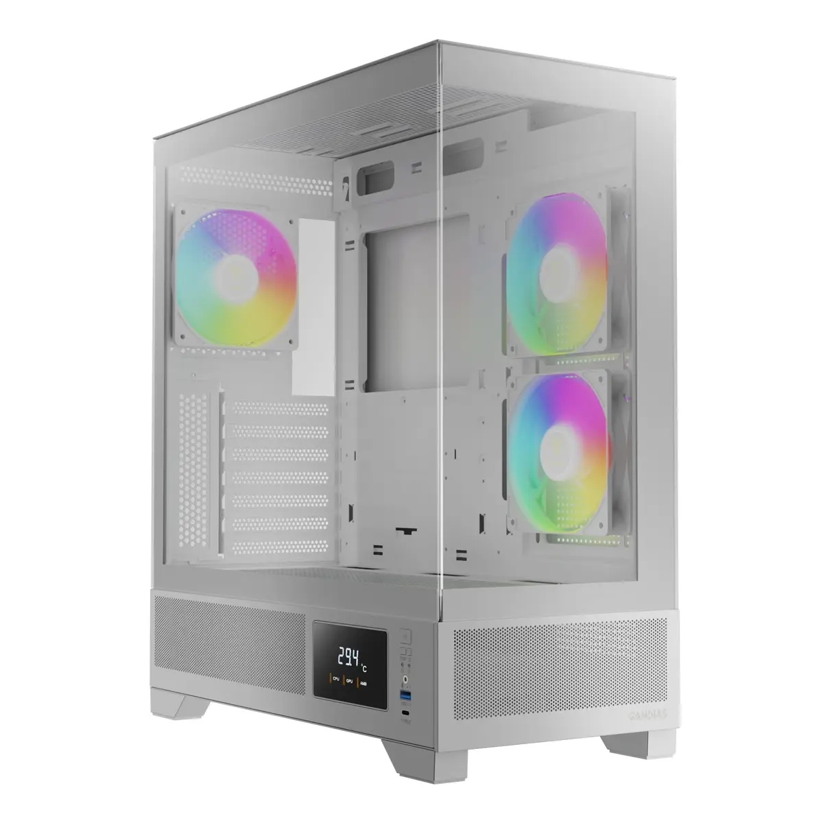 Gabinete Mid Tower Gamdias Atlas M1 ATX Vidro Temperado 3 Fans ARGB Branco Atlas M1 WH - 1