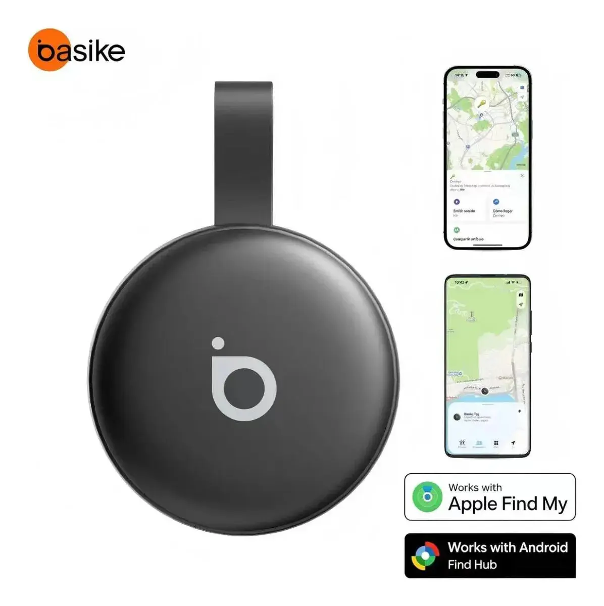Basike Mini Localizador Smart Tag Rastreador GPS Compatível iPhone Apple Find My e Android Find Hub Alarme Sonoro 100dB Bateria 12Meses para Pets Chaves Mochilas Carro Moto Mala Bicicleta Carteira - 1