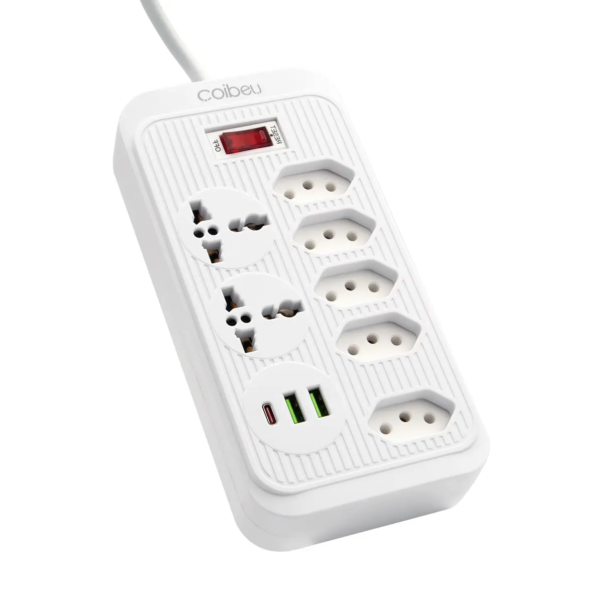 Filtro de Linha, Extensão Tomada, Régua Tomada, Régua de Energia, 5 Tomadas, 2 Interfaces USB, 1 Porta USB Tipo-C, 2 Tomada Universal, Cabo de Alimentação de 1,9 metros (Branco) - 1