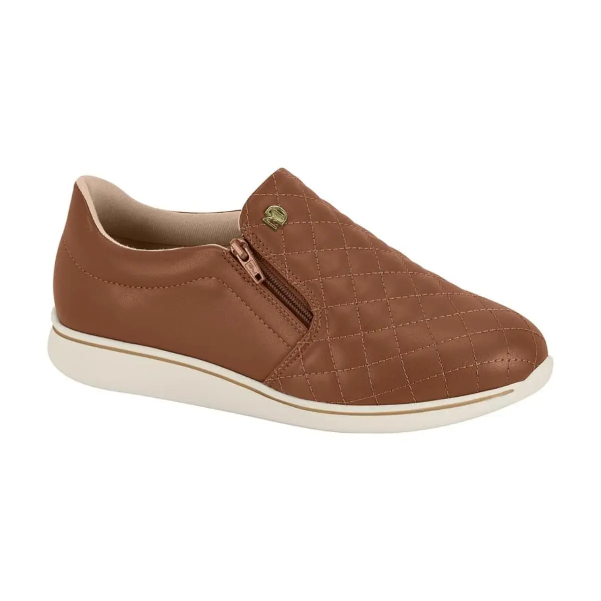 Tênis Feminino Modare – Matelassê com Zíper, Confortável e Estiloso – Cor Avelã