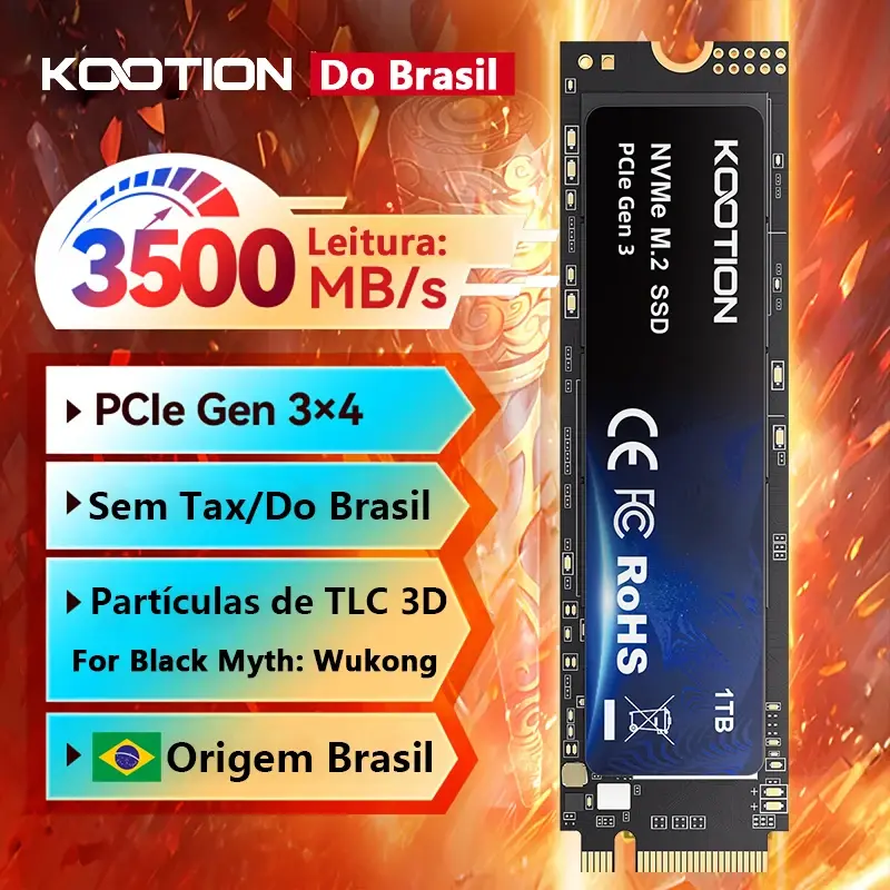 KOOTION SSD NVMe M.2 2280 2TB 1TB 512GB 256GB Disco rígido interno de estado sólido M2 SSD PCIe 3.0x4 Gen3 M2 SSD Drive para PC Jogo Laptop Desktop - 1