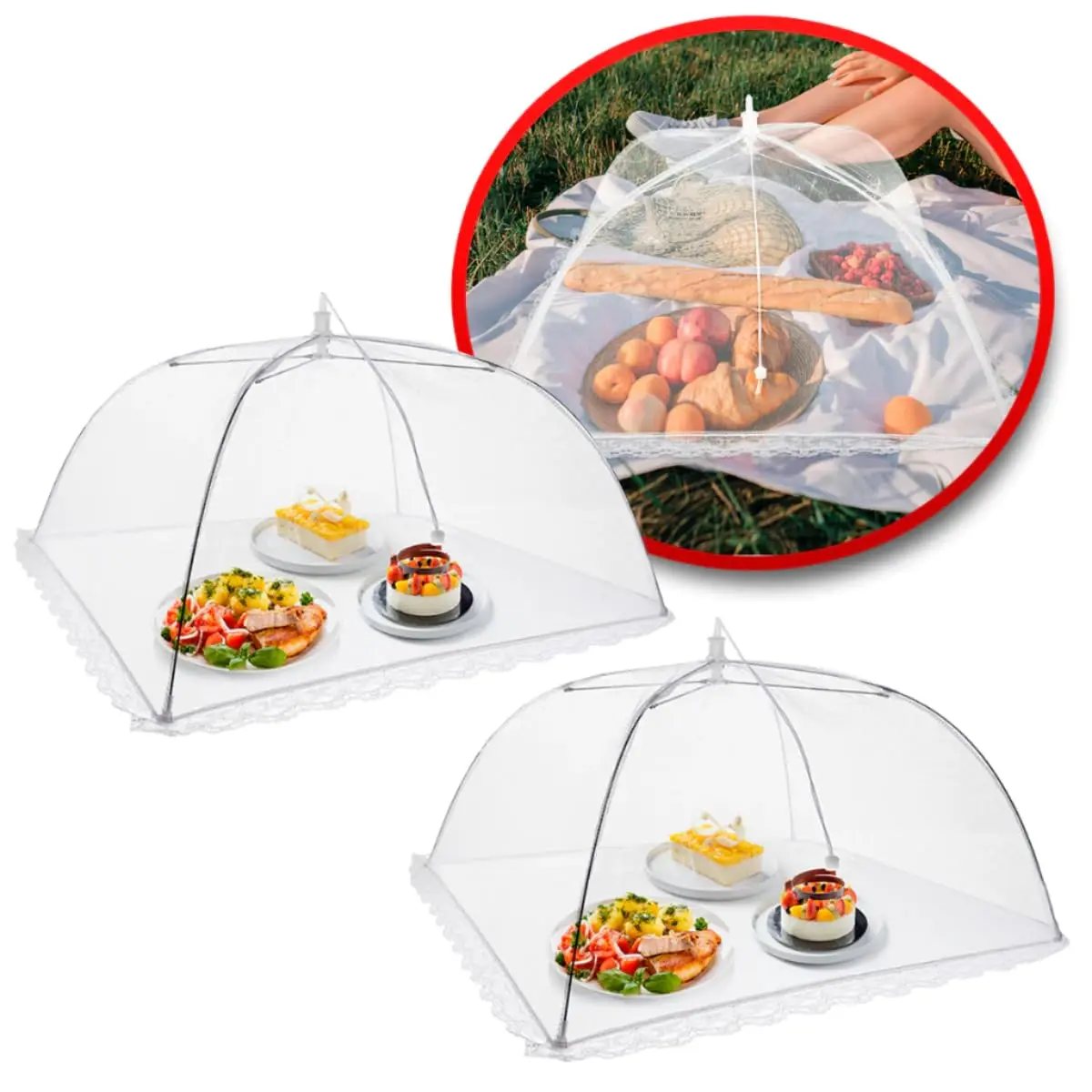 Kit 2 Telas Protetoras Mosquiteiro Dobráveis para Alimentos Premium Anti Moscas Insetos Cobertura para Pães Frutas Bolos Doces e Refeições Prático e Fácil (40x40cm)
