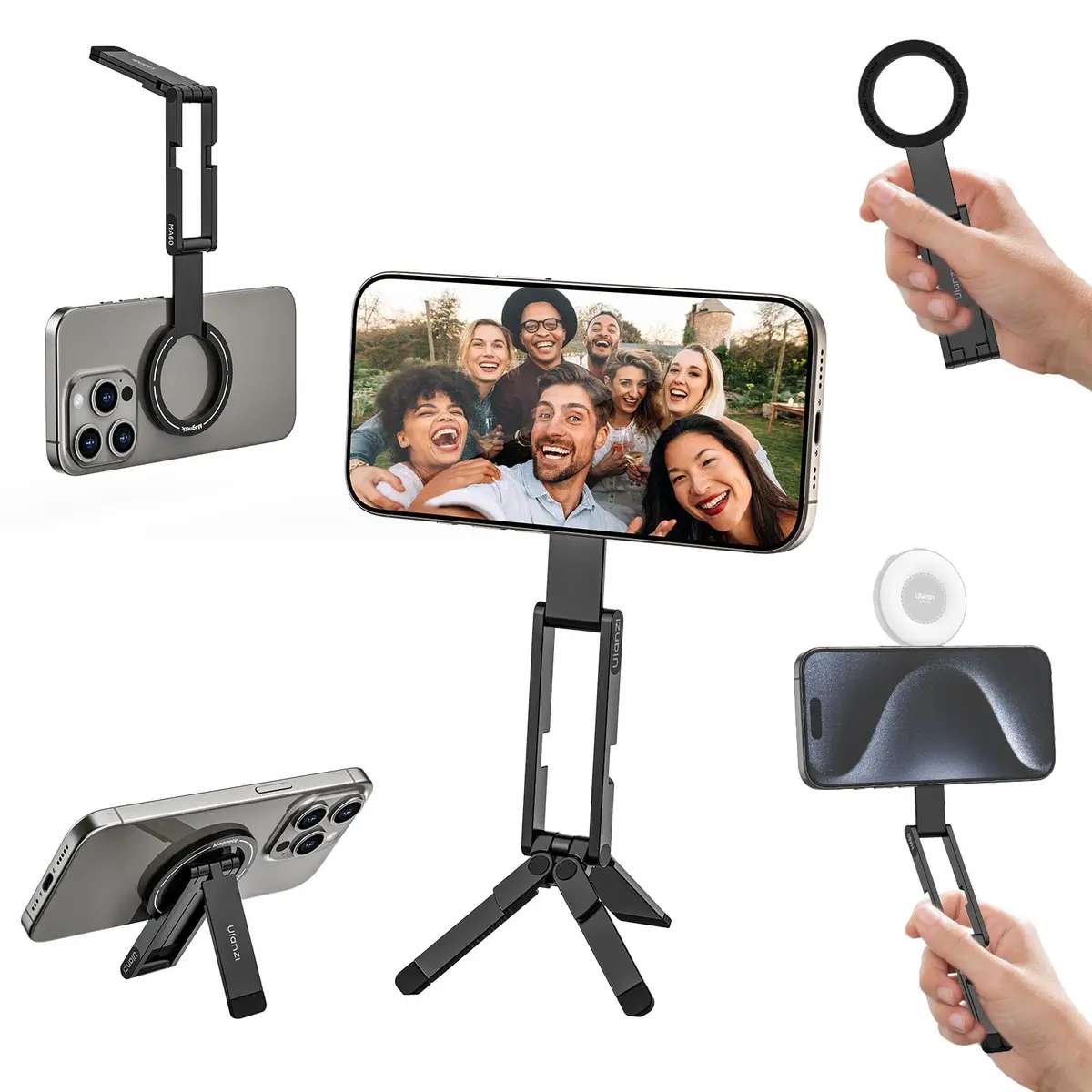 ULANZI MA60 Suporte magnético de tripé para iPhone - Mini tripé de alumínio para smartphone, suporte para celular, ímã forte, suporte rápido compatível com iPhone 16 15 14 13 12, preto