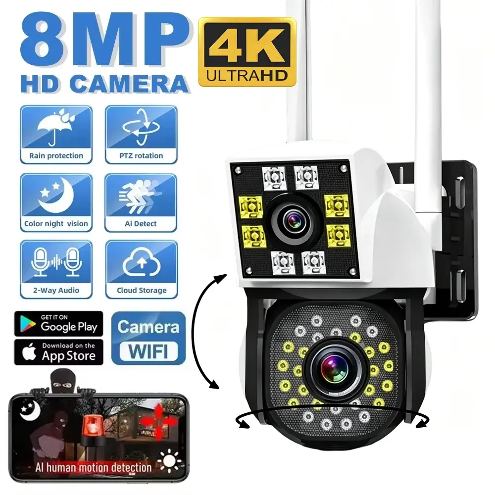 KKOREX Câmera Wifi 4K 8MP PTZ Externa com Tela Dupla, Detecção Humana, Lentes Duplas, 1080P FHD, Câmera IP de Proteção de Segurança Residencial - 1