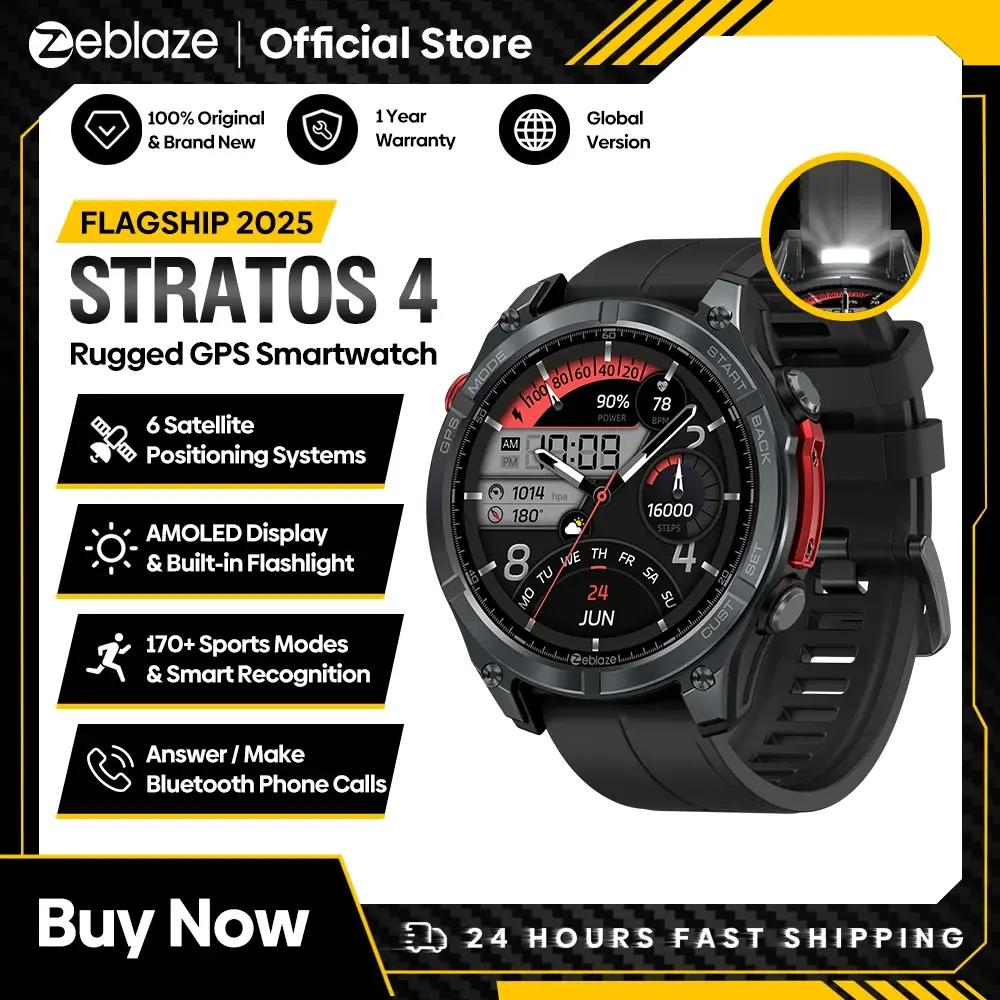 Novo zeblaze stratos 4 gps relógio inteligente 1.43 display amoled lanterna embutida bússola altímetro barométrico 5 atm smartwatch - 1