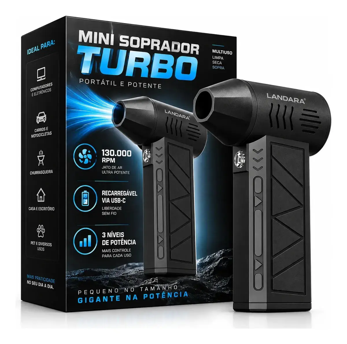 Soprador De Ar Turbo Automotivo Limpeza Profunda Portatil Sem Fio Multifuncional Churrasqueira Janelas Poeiras Landara