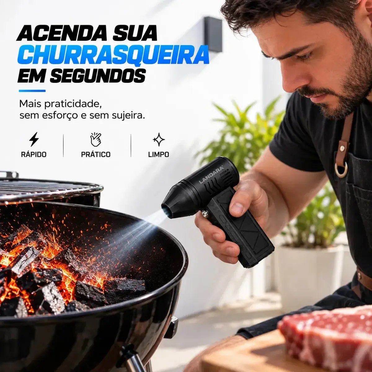 Soprador De Ar Turbo Automotivo Limpeza Profunda Portatil Sem Fio Multifuncional Churrasqueira Janelas Poeiras Landara thumbnail 2
