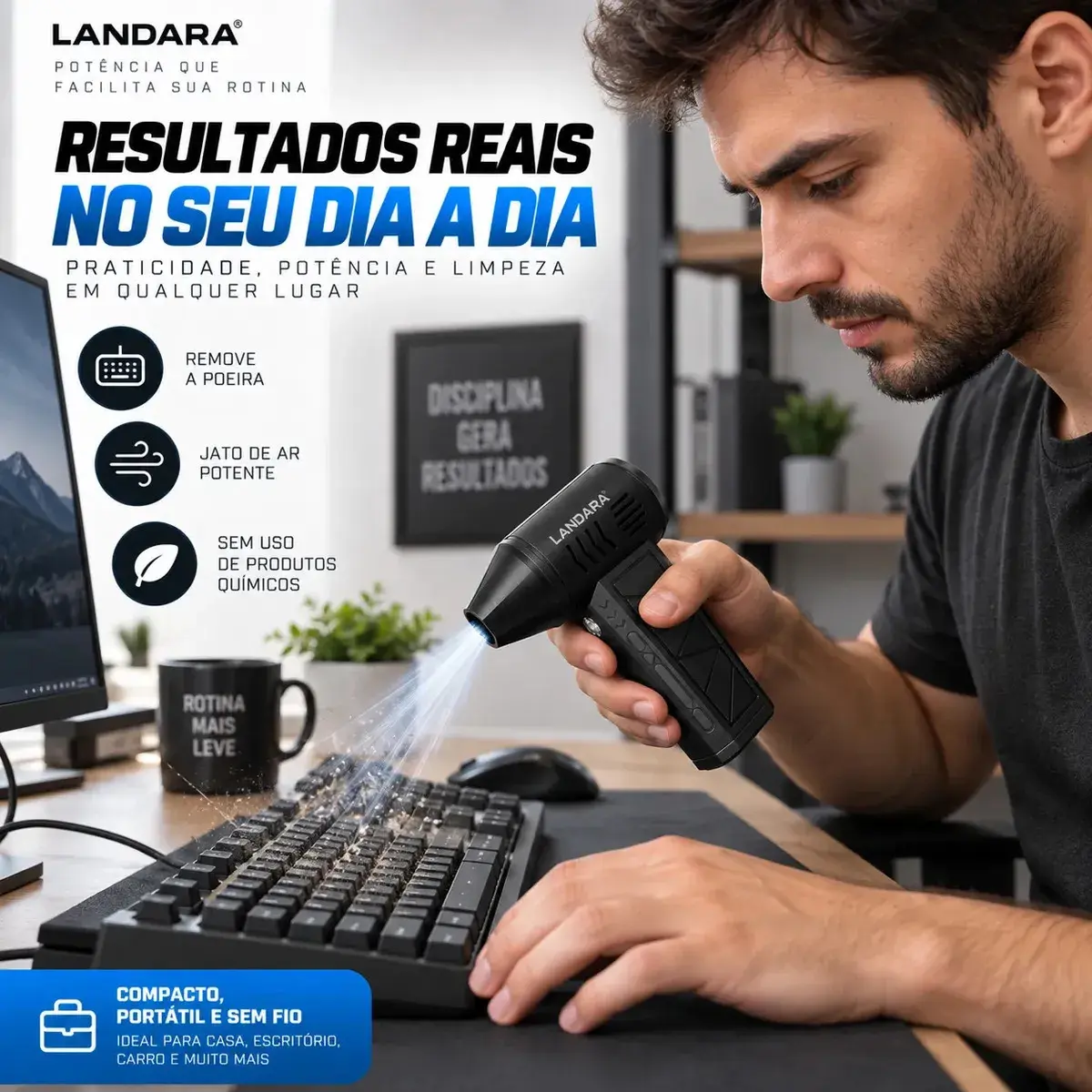 Soprador De Ar Turbo Automotivo Limpeza Profunda Portatil Sem Fio Multifuncional Churrasqueira Janelas Poeiras Landara thumbnail 3