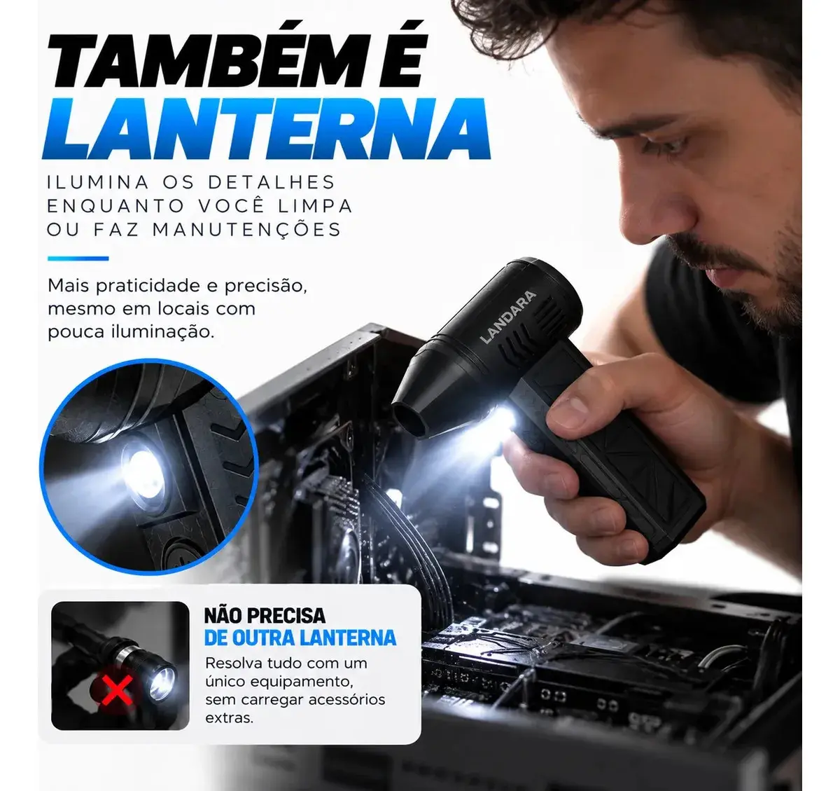 Soprador De Ar Turbo Automotivo Limpeza Profunda Portatil Sem Fio Multifuncional Churrasqueira Janelas Poeiras Landara thumbnail 4