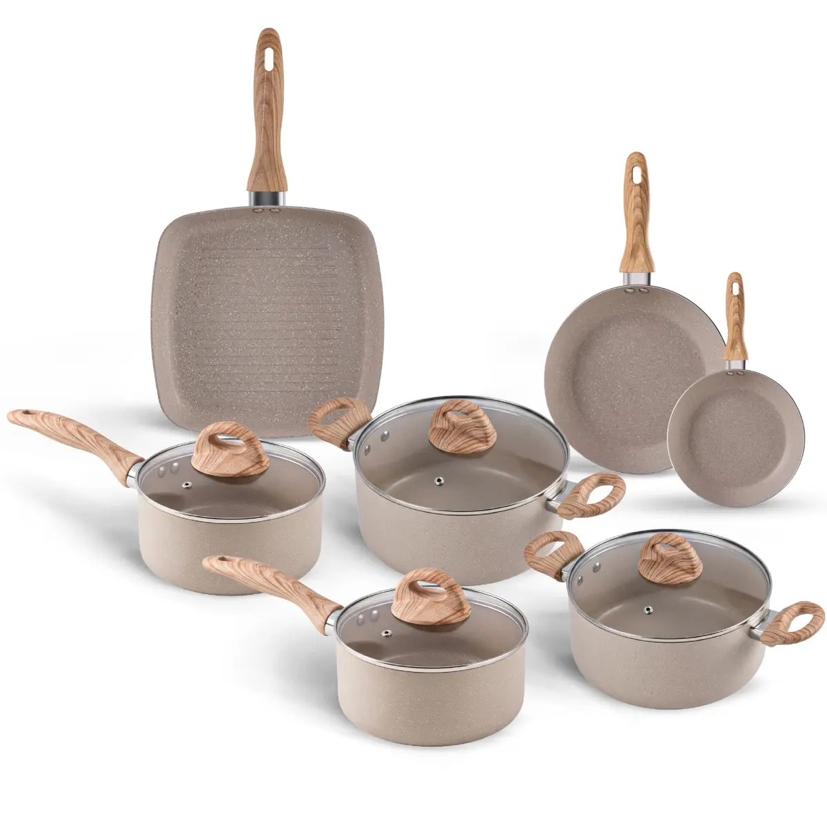 Jogo de Panelas com Indução Brinox Antiaderente Ceramic Life Smart Plus 7 Peças - areia