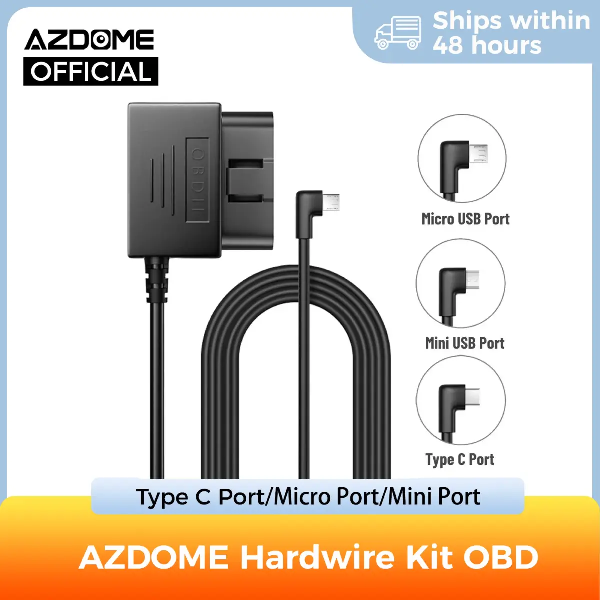 Azdome hardwire kit obd para azdome m550 m300s dash cam cabo de estacionamento micro porta usb/mini porta usb/porta tipo c 24h estacionamento monito