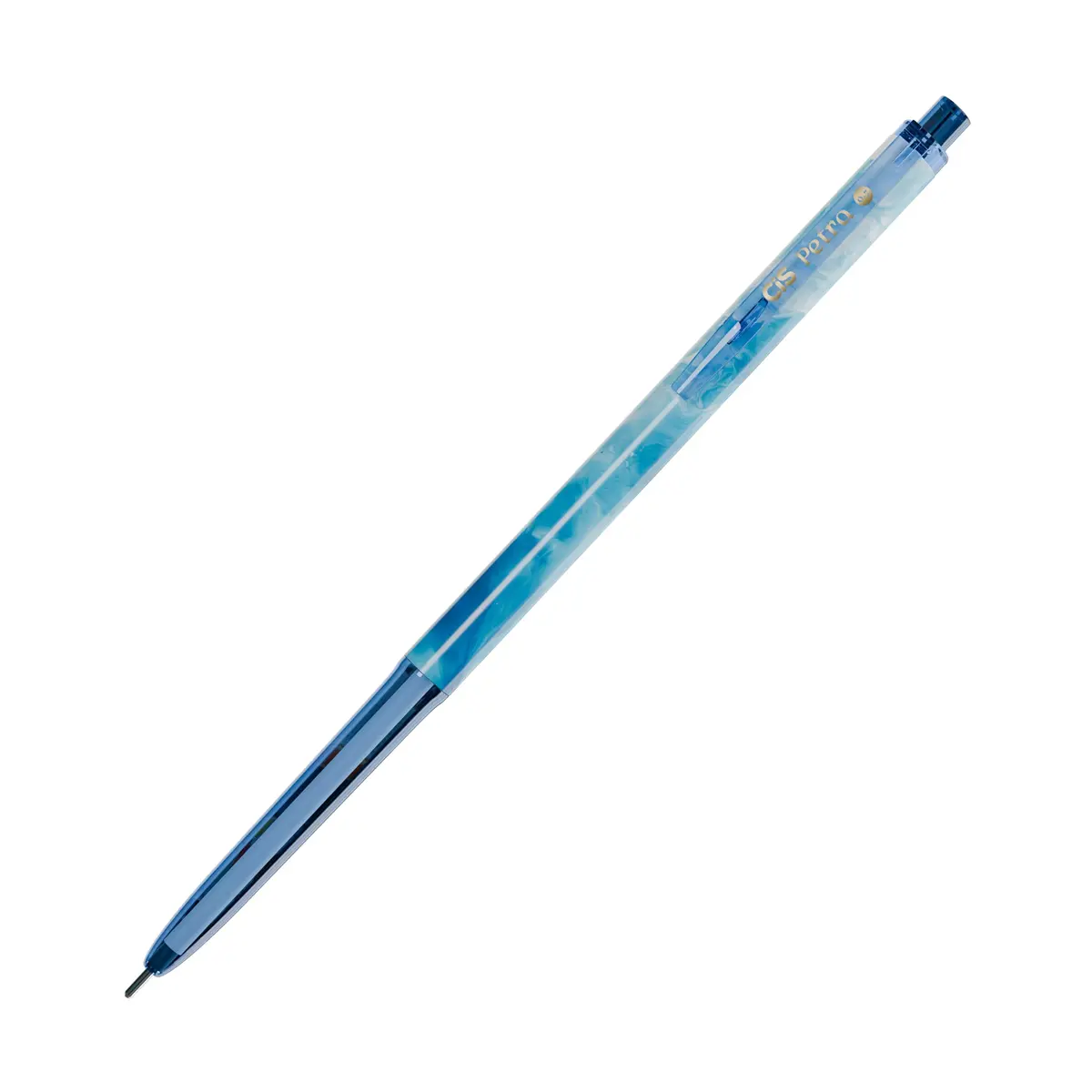 CIS Petra Slim Caneta Esferográfica Retrátil - 0.7mm - Corpo Decorado - Escrita Suave – Azul - Caixa com 12 Unidades