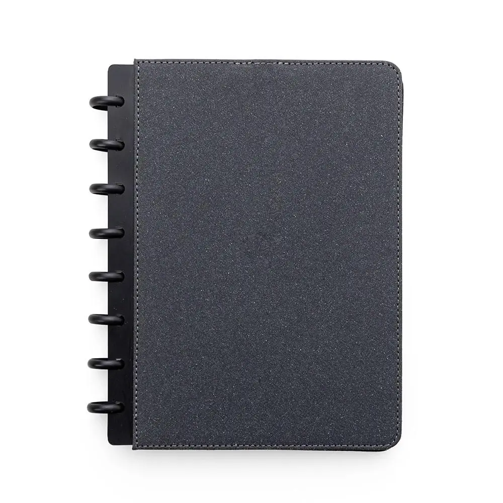 Caderno de Anotações Executivo com Capa Dura, Material Sintético Cinza, Espiral Preto, 80 Folhas Destacáveis Pautadas, com Porta Canetas e Cartões, 22,3x18,0x2,1cm (1)
