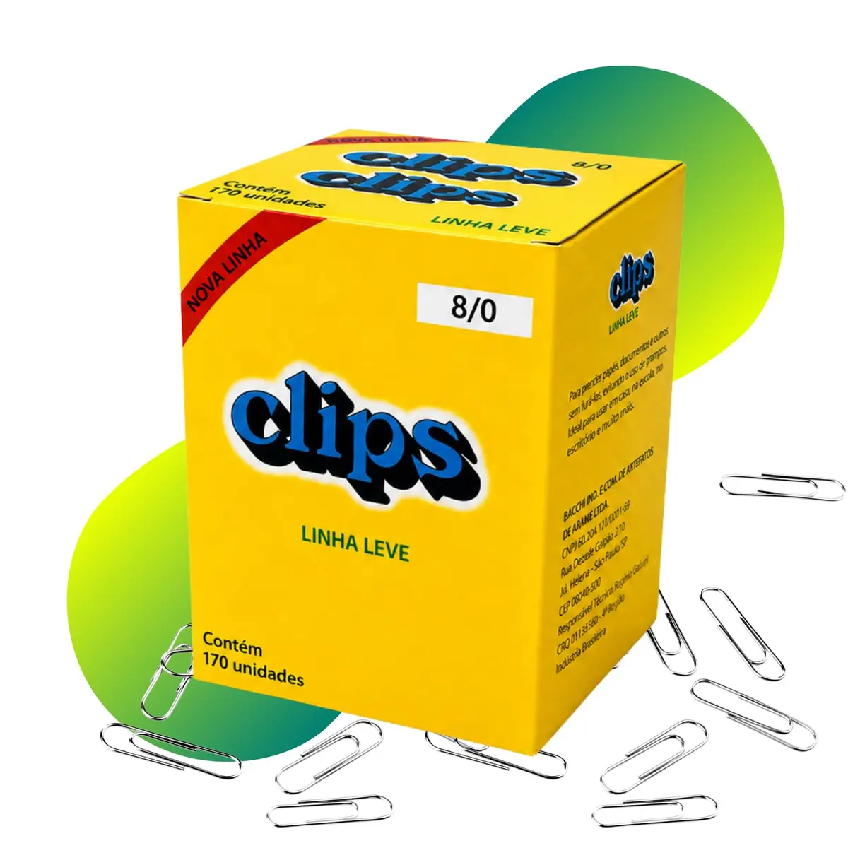 Caixa Clips 8/0 170 clipes Grande Aço Metálico Galvanizado Prendedor Papel | Documentos Alta Capacidade Escritório Cartório Gráfica Escola Organização - 1