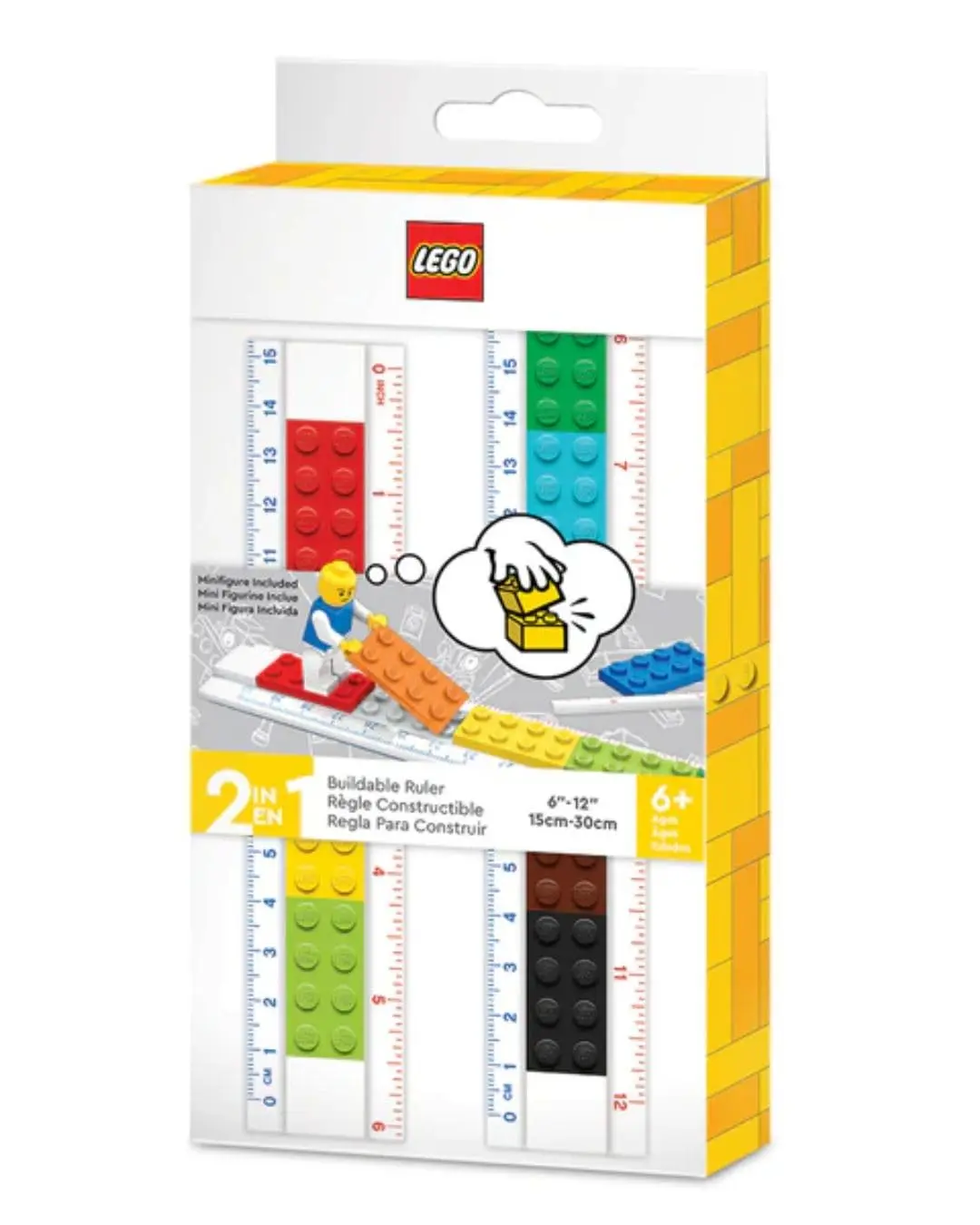 LEGO - Régua para Montar 2 em 1-15cm ou 30cm com peças LEGO® + Minifigura | Material Escolar LEGO® Stationery