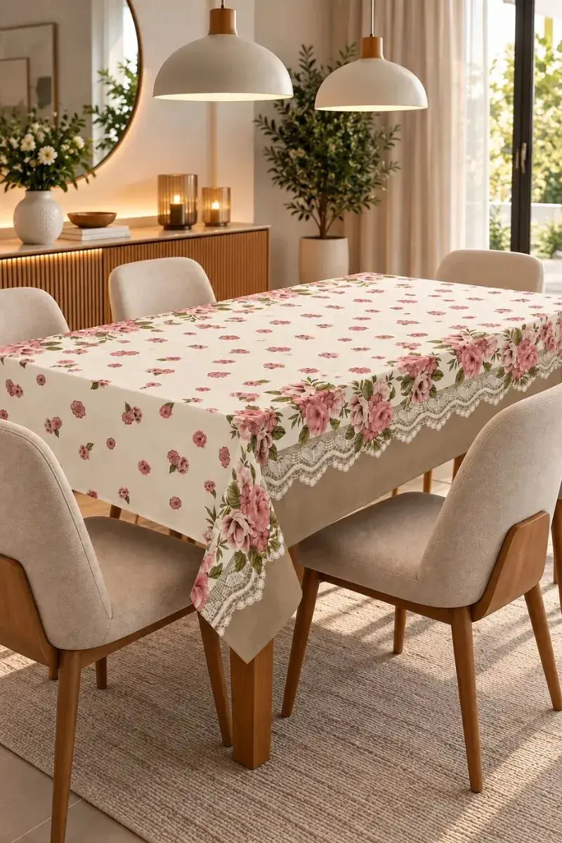 Toalha De Mesa 6 Lugares Retangular Rústica Luxo 1,40x2,10m Cor Floral Isabela