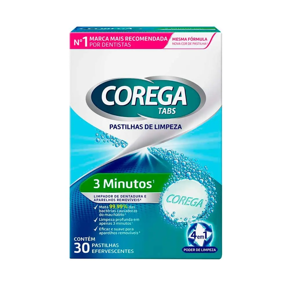 Corega Tabs Pastilhas Efervescentes para Limpeza de Aparelhos Dentários e Próteses Dentárias, 30 unidades - 1