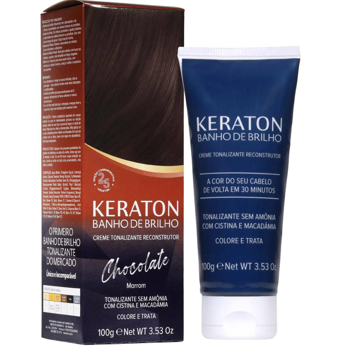 Tonalizante Keraton, Chocolate Marrom Avermelhado, 100g | Ampla variedade para todos os estilos, do clássico ao ousado, com resultado uniforme e luminoso